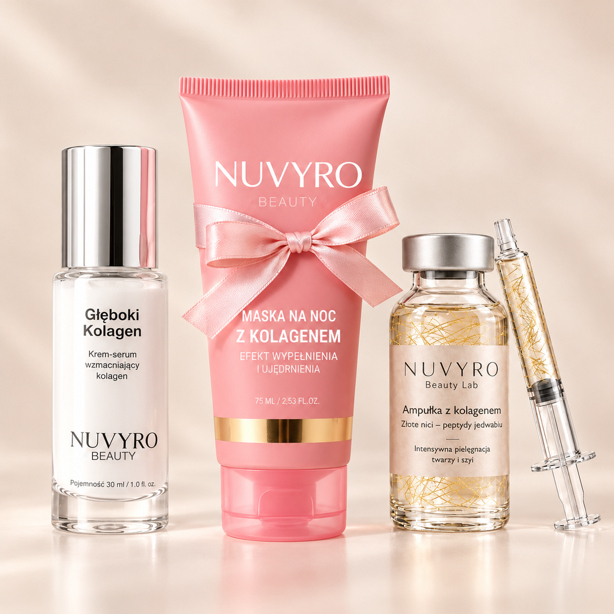 Maska na noc z kolagenem Nuvyro z serum VoluFine i ampułką GoldLift